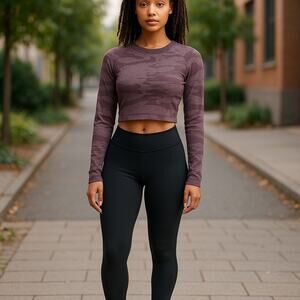 Women’s  Seamless Activwear Camo Crop Long sleeve Workout Top Size small Purple